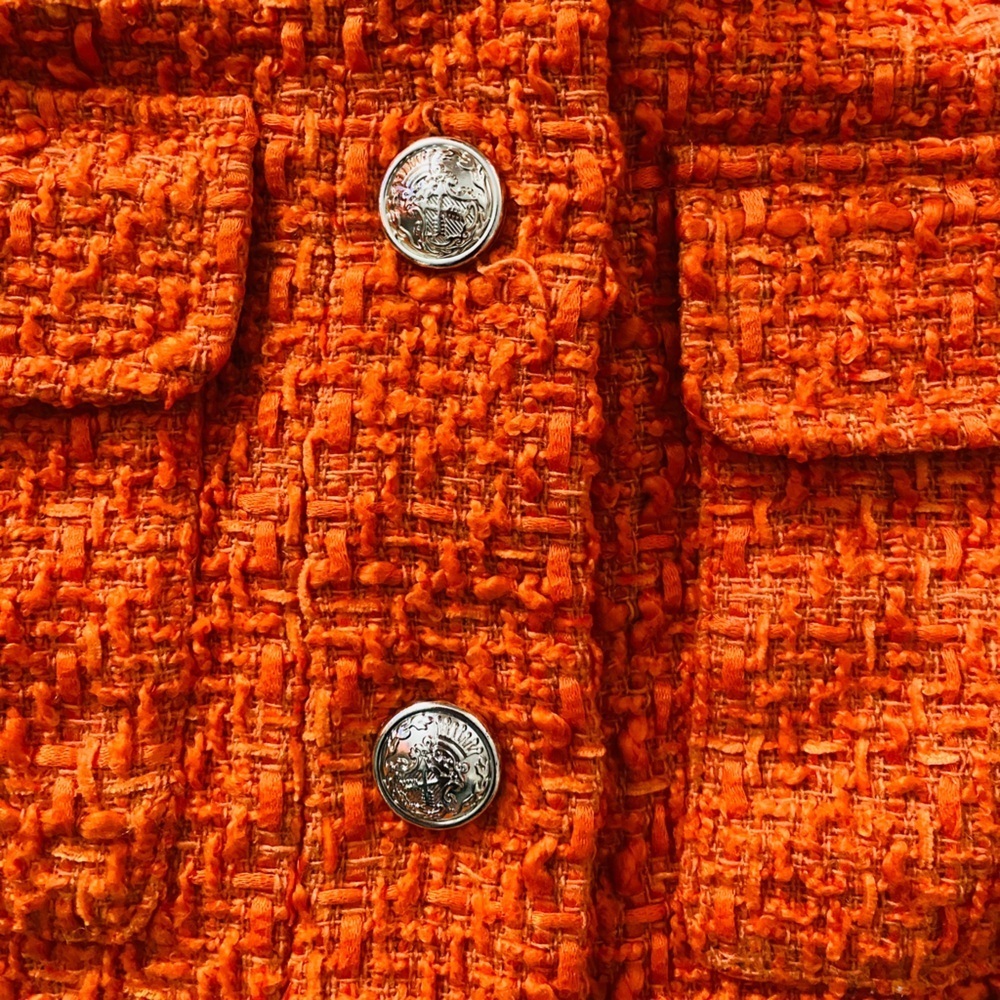 RACHEL ZOE Solid Boucle Orange Cropped Tweed Jacket Women’s Size XS Corpcore - Picture 6 of 8